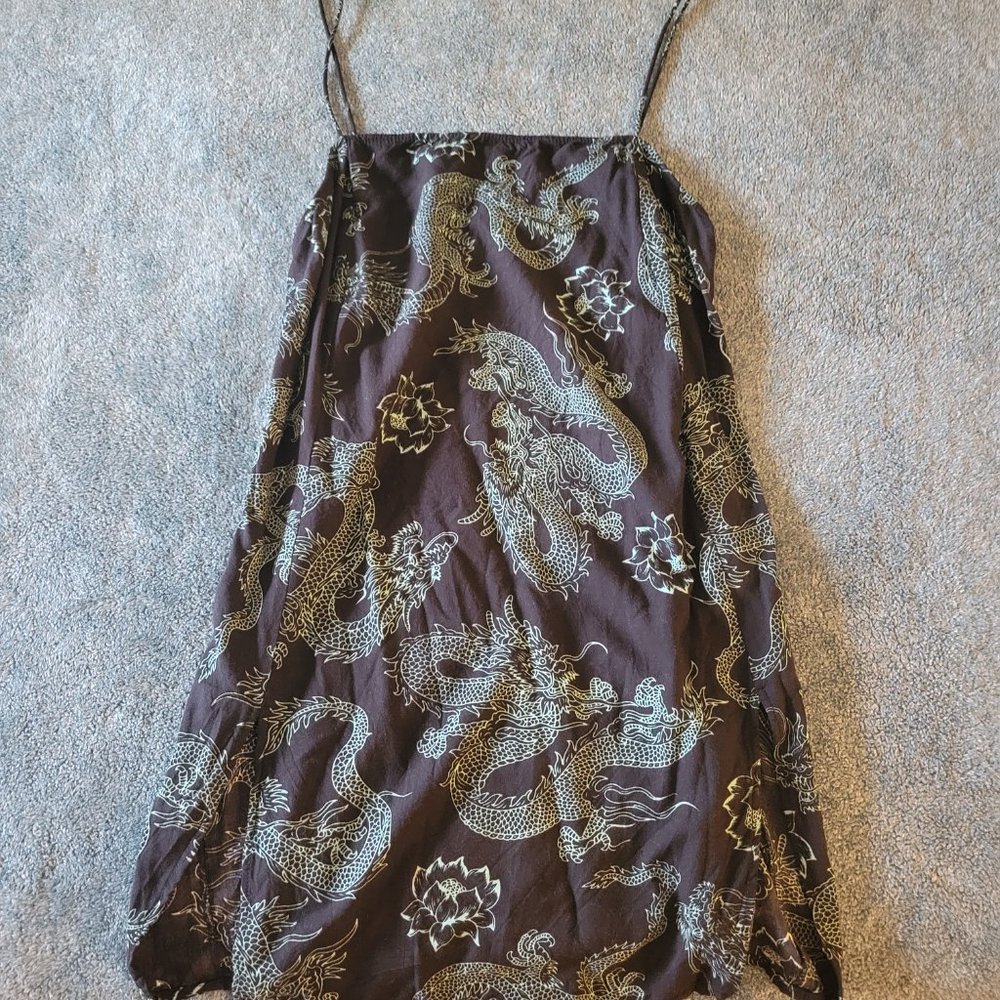 Motel Rocks Tista Green and Black Dragon Slip Dress - Picture 3 of 4
